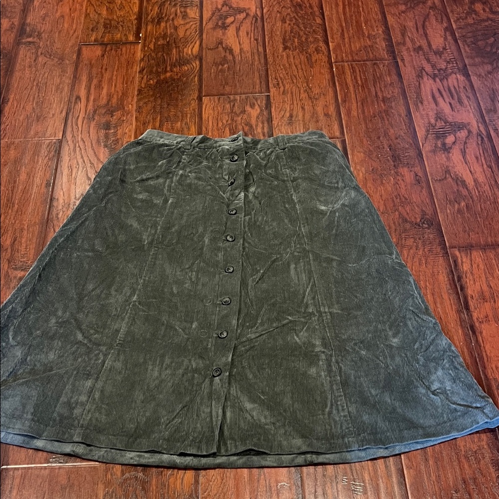 Orvis Dark Green Corduroy A-Line Skirt